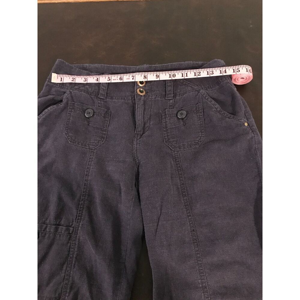 Anthro Hei Hei Linen Cargo Pants 4 Navy Cropped Drawstring - Picture 8 of 13